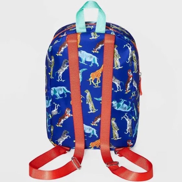 ⬇️PRICE⬇️ CAT & JACK • Blue & Orange Animal Print Back Pack • Small ( Kids) - Picture 2 of 9